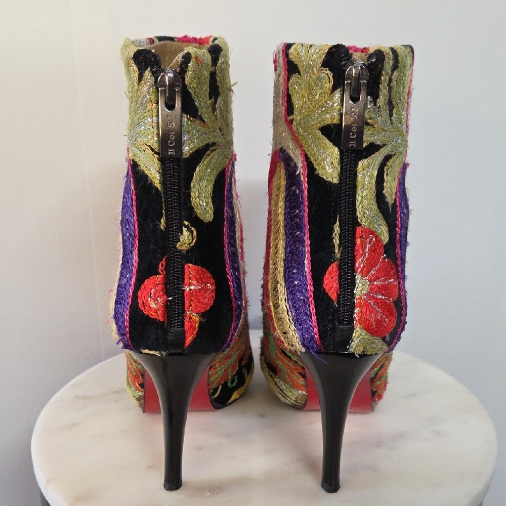 Rockwell Tharp Embroidered Floral And Bird Leather Ankle Boots Vintage Size 38 - Picture 4 of 8
